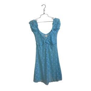 Y2k Blue Lace Babydoll Sleeve Slip